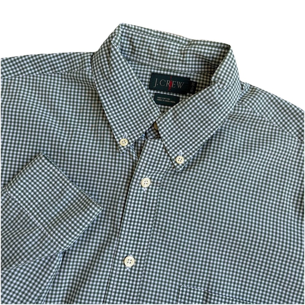 J Crew Shirt Mens 15.5 35 Medium Green Gingham Check Button Down Cotton Oarsman